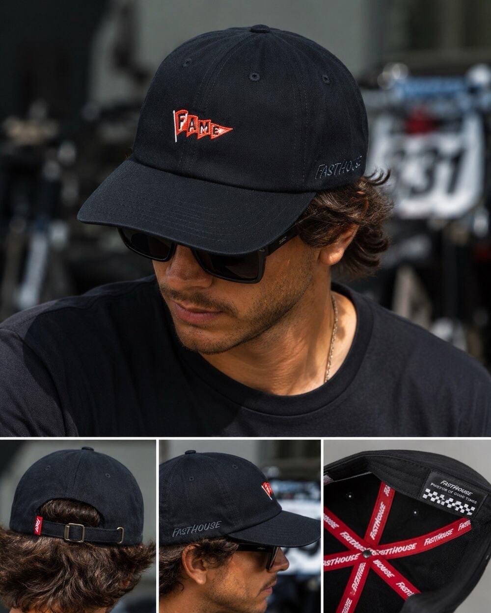 Fasthouse Hat Unisex One Size Black Adjustable Strapback Dad Cap Cotton New